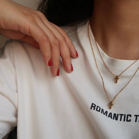 NEW 18K Gold Plated Double Layer Cross Necklace - Picture 2 of 10